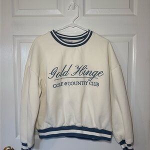 Gold Hinge Women's Cream and Blue Crew Neck Sweater